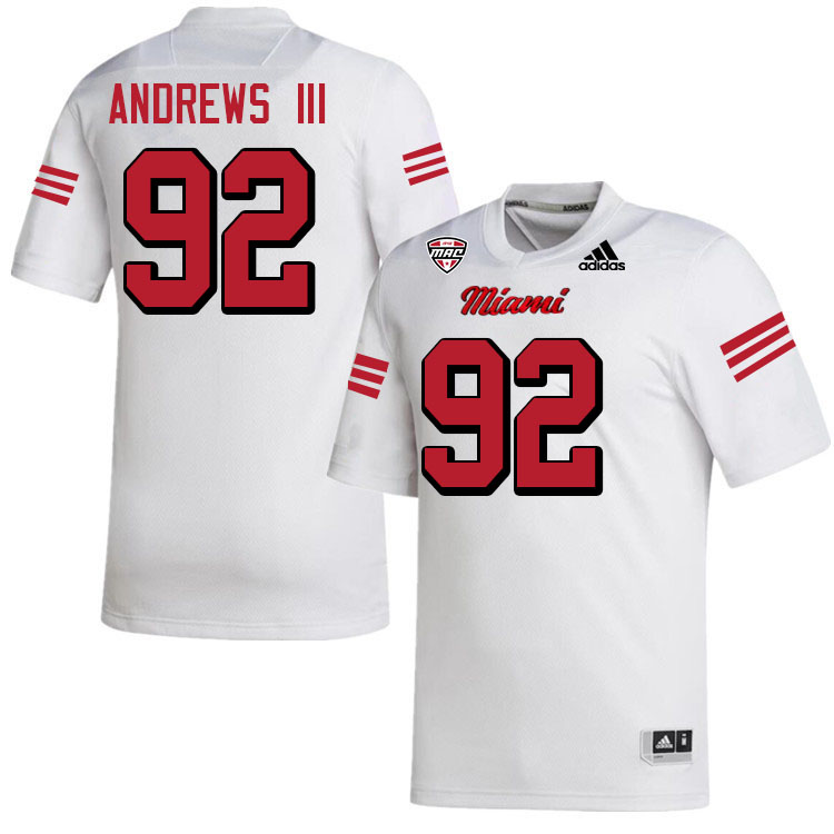 Miami University Redhawks #92 Roosevelt Andrews III College Football Jerseys Stitched-White